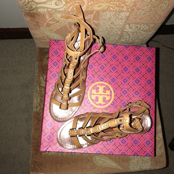Brown wedged Tory Burch shoes